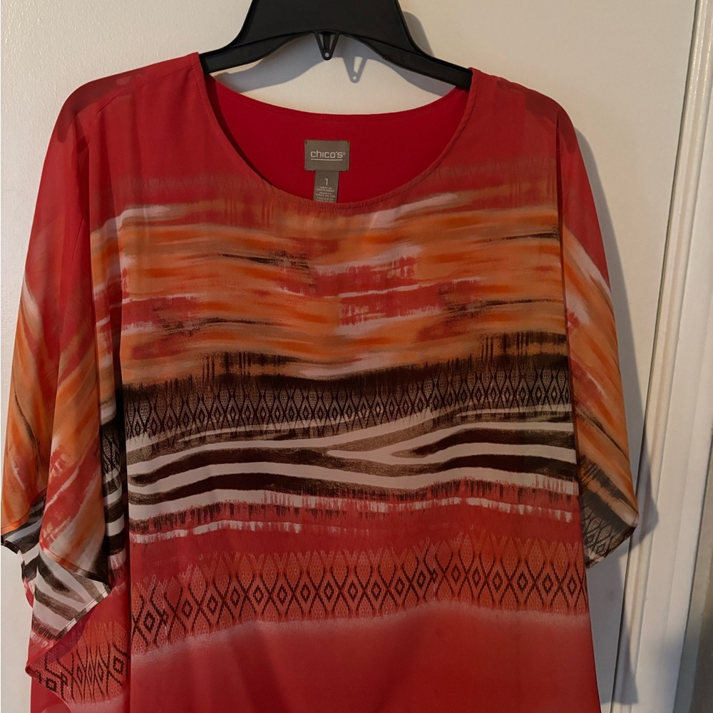 Chico's Vibrant Red and Orange Blouse - Picture 1 of 3